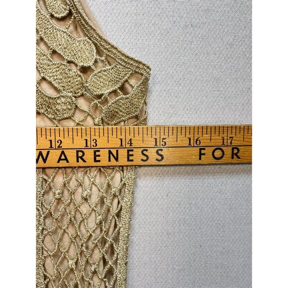 Express Women's Y2K Metallic Crochet Tank Top Sleeveless Stretch Size XS Gold - Picture 9 of 11